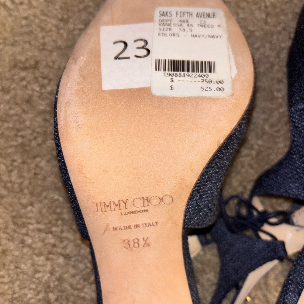 Jimmy Choo Women’s Vanessa Lace-Up Point Toe Pump Navy Leather Denim Heel 38 1/2 - Picture 2 of 3